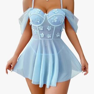Blue Dollbaby lingerie pinup bow camisole nightie vintage y2k daisy flower mesh